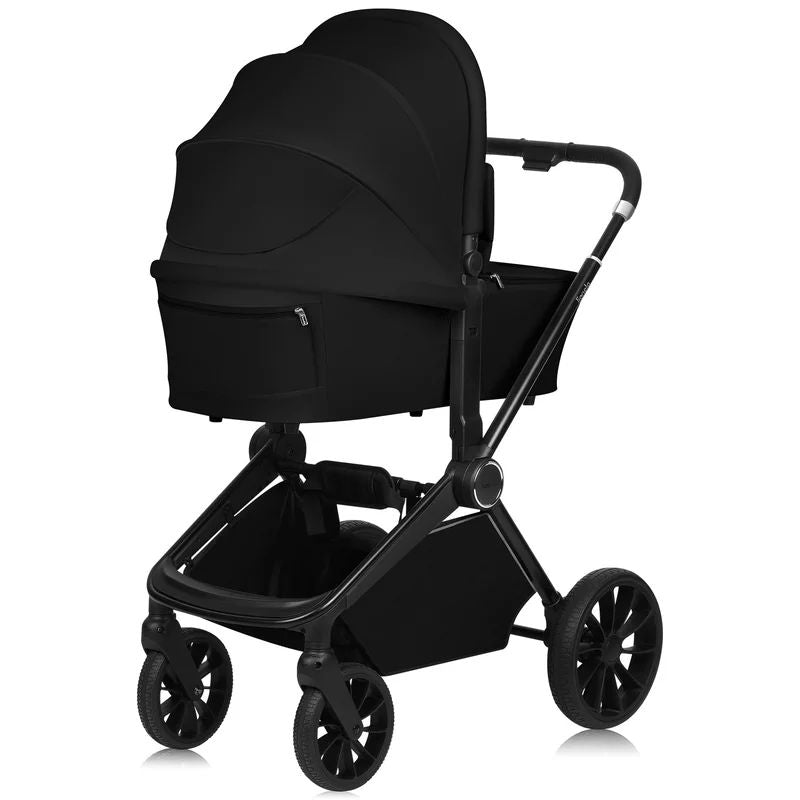 Carucior 2 in 1, Lionelo, Mika Plus, Cadru din aluminiu, Cu landou intarit si salteluta moale, Reversibil, Cu sistem de ventilatie 3D, Cu accesorii, Pana la 22 kg, Conform cu EN1888-1 EN1888-2, EN1466, Negru