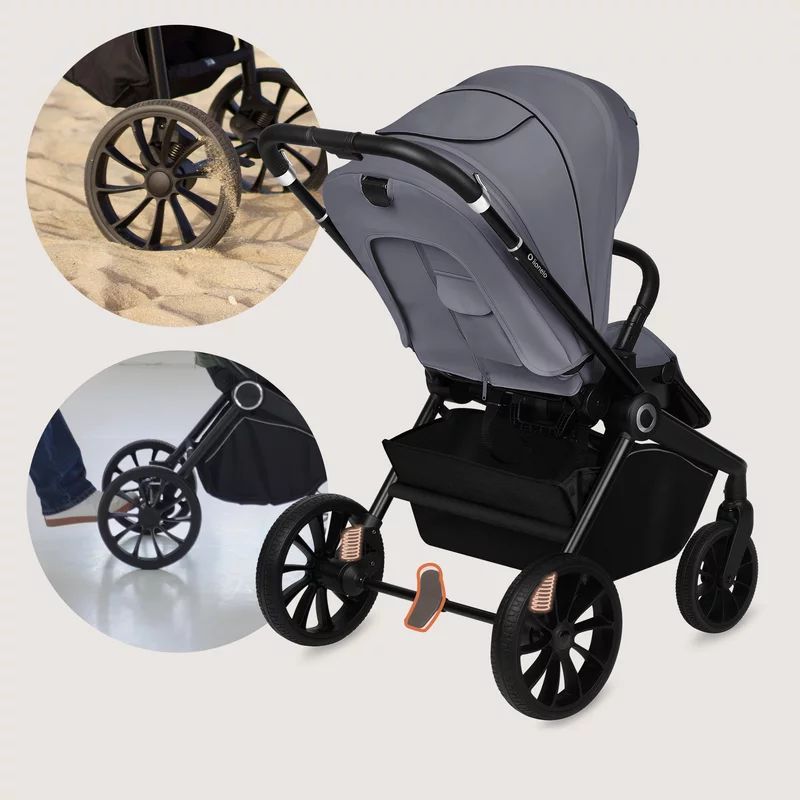 Carucior 2 in 1, Lionelo, Mika Plus, Cadru din aluminiu, Cu landou intarit si salteluta moale, Reversibil, Cu sistem de ventilatie 3D, Cu accesorii, Pana la 22 kg, Conform cu EN1888-1 EN1888-2, EN1466, Gri