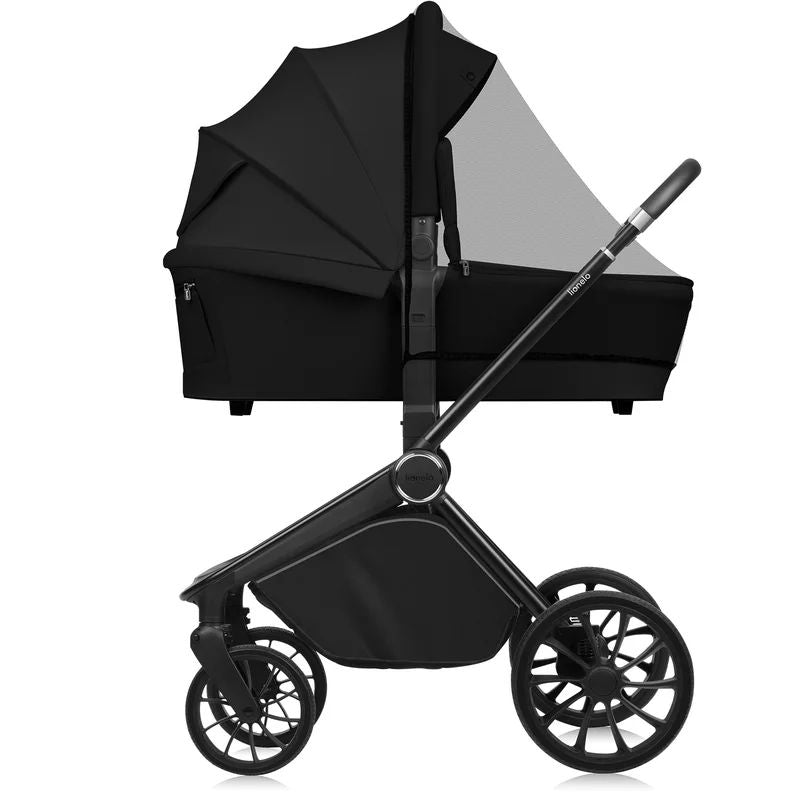 Carucior 2 in 1, Lionelo, Mika Plus, Cadru din aluminiu, Cu landou intarit si salteluta moale, Reversibil, Cu sistem de ventilatie 3D, Cu accesorii, Pana la 22 kg, Conform cu EN1888-1 EN1888-2, EN1466, Negru