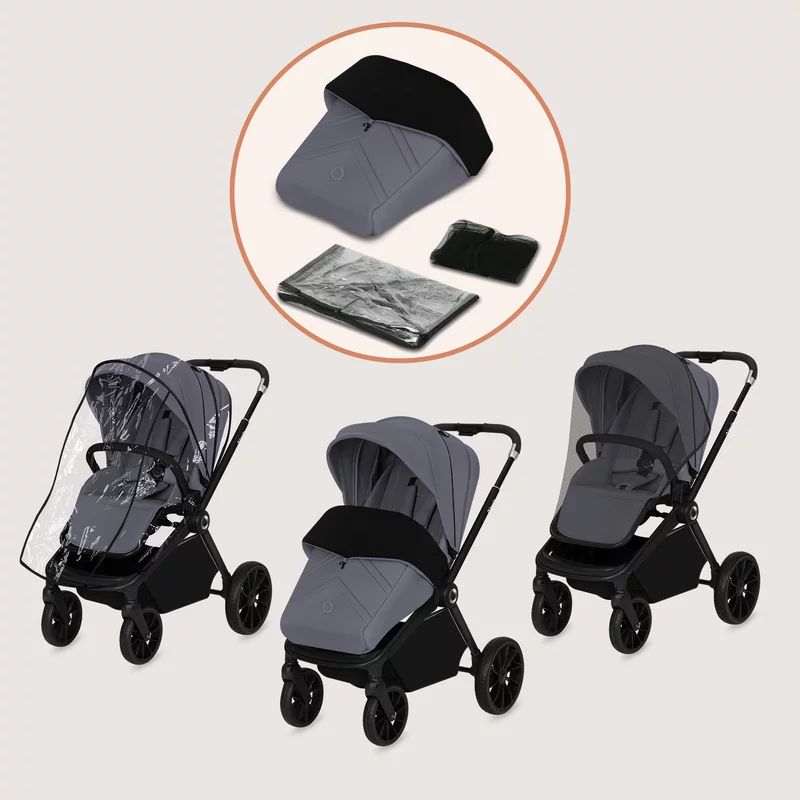 Carucior 2 in 1, Lionelo, Mika Plus, Cadru din aluminiu, Cu landou intarit si salteluta moale, Reversibil, Cu sistem de ventilatie 3D, Cu accesorii, Pana la 22 kg, Conform cu EN1888-1 EN1888-2, EN1466, Gri
