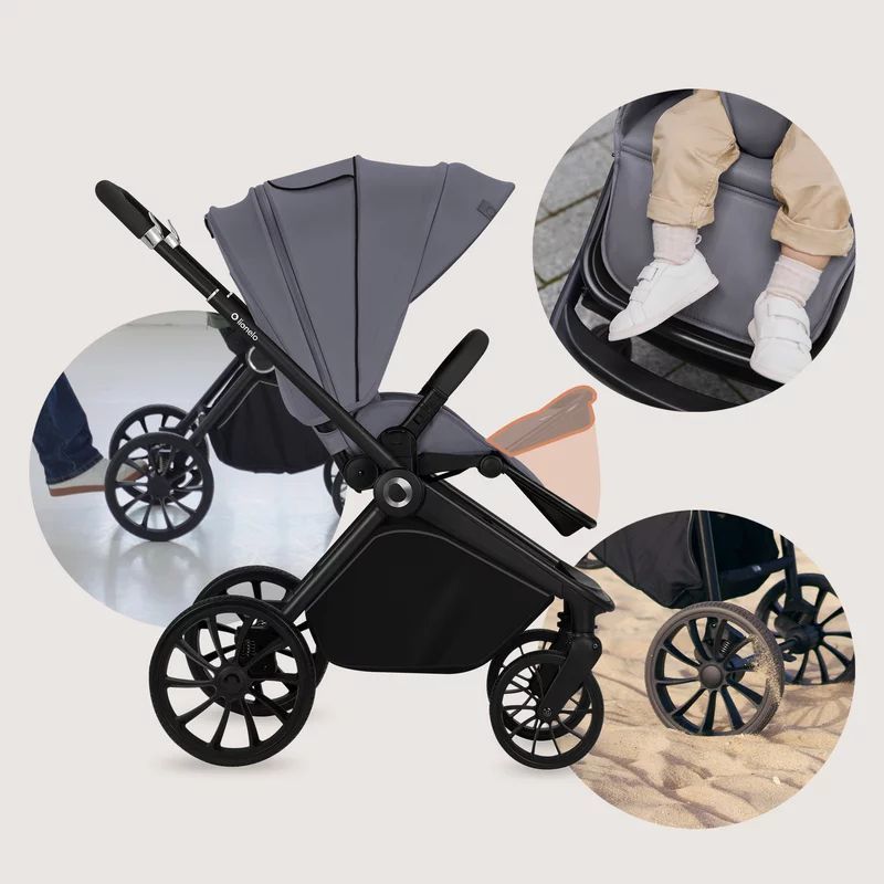 Carucior 2 in 1, Lionelo, Mika Plus, Cadru din aluminiu, Cu landou intarit si salteluta moale, Reversibil, Cu sistem de ventilatie 3D, Cu accesorii, Pana la 22 kg, Conform cu EN1888-1 EN1888-2, EN1466, Gri