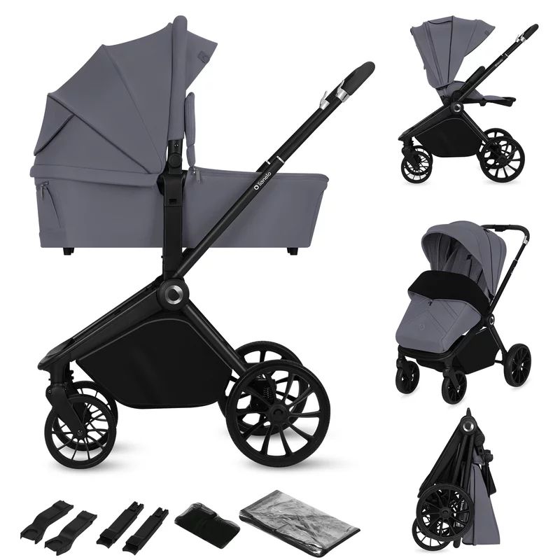 Carucior 2 in 1, Lionelo, Mika Plus, Cadru din aluminiu, Cu landou intarit si salteluta moale, Reversibil, Cu sistem de ventilatie 3D, Cu accesorii, Pana la 22 kg, Conform cu EN1888-1 EN1888-2, EN1466, Gri