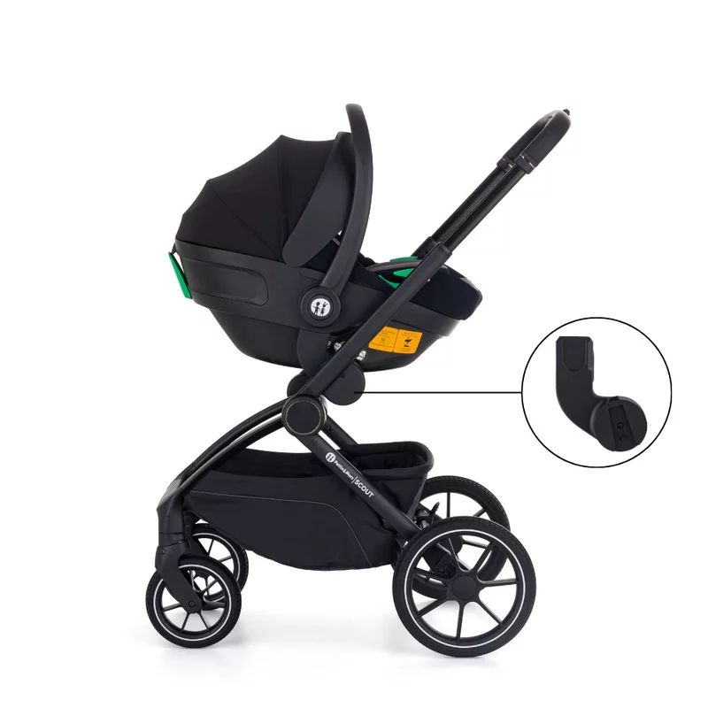 Carucior 2 in 1, Petite&Mars, Scout, Cu landou pliabil, Reversibil, Spatar si suport de picioare reglabile in 3 pozitii, Maner ajustabil, Cu accesorii, Pana la 22 kg, 0 luni+, Gri