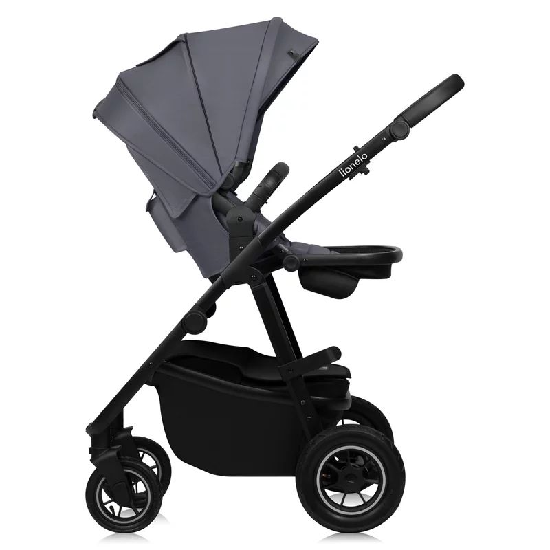 Carucior 3 in 1, Lionelo, Amber Plus, Cadru aluminiu, Cu landou intarit si salteluta moale, Cu scoica auto testata ADAC, Reversibil, Maner ajustabil, Cu accesorii, Cu ventilatie panoramica 3D, Pana la 22 kg, EN1888-1, EN1888-2, EN1466, ECE R129, Gri