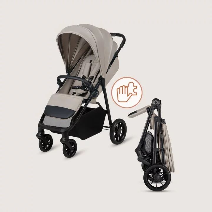 Carucior sport, Lionelo, Emerald, Pliere cu o mana, Copertina XXL UPF50+, Spatar reglabil, Suspensie completa, Roti EVA, 6- 48 luni, Pana la 22 kg, Bej