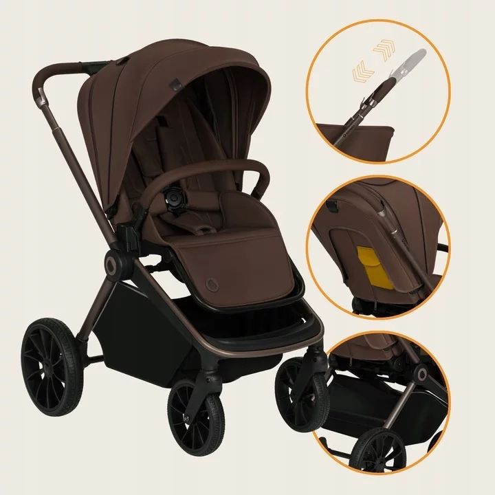 Carucior sport, Lionelo, Mika Plus, Cadru din aluminiu, Copertina XXL, Spatar reglabil in 3 pozitii, Cu accesorii, Pana la 22 kg, 6-48 luni; EN1888-1, EN1888-2 EN1466, Mocha Mousse