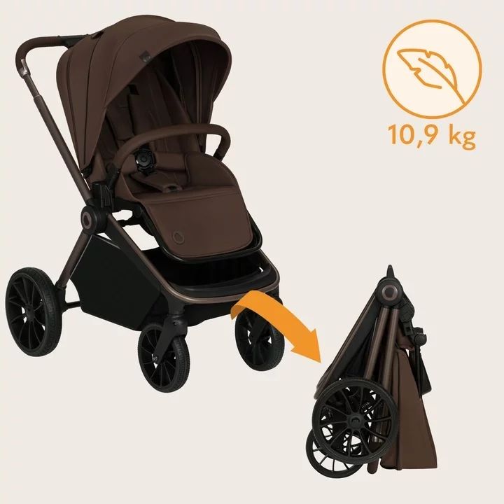 Carucior sport, Lionelo, Mika Plus, Cadru din aluminiu, Copertina XXL, Spatar reglabil in 3 pozitii, Cu accesorii, Pana la 22 kg, 6-48 luni; EN1888-1, EN1888-2 EN1466, Mocha Mousse