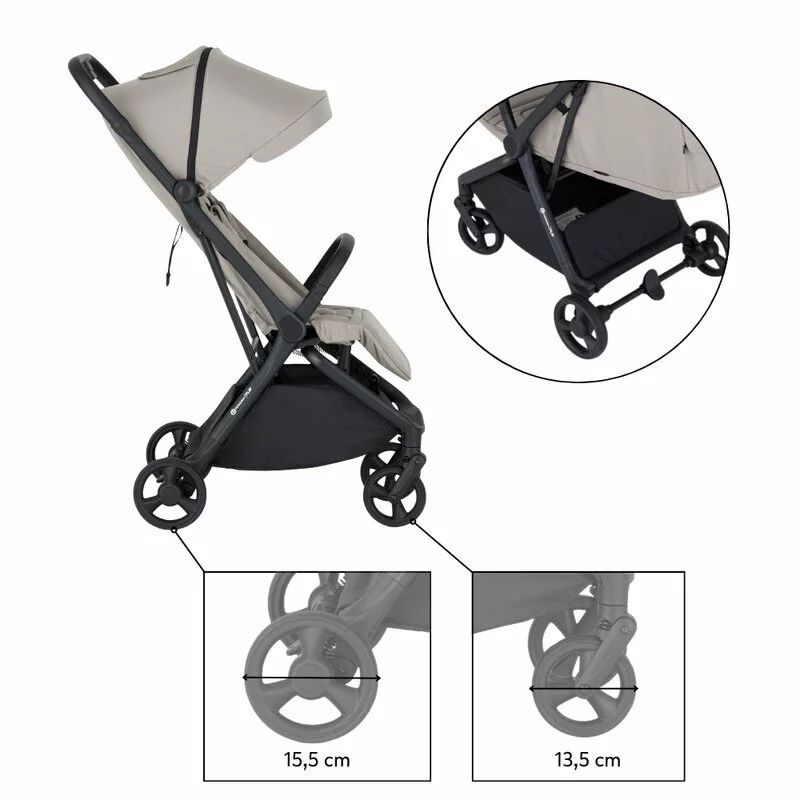 Carucior sport, Petite&Mars, Flip, Pliere compacta cu o mana, Spatar reglabil pana la pozitie de somn, Suport picioare reglabil, Copertina extensibila cu protectie UPF50+, Pana la 22 kg, 0 luni+, Gri