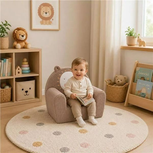 Fotoliu din burete, New Baby, Pentru copii, Din tesatura de catifea reiata, Cu husa detasabila, Materiale certificate Oeko Tex Standard 100, Leu