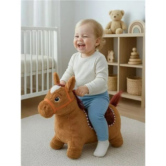 Jucarie gonflabila de plus cu sunete, Baby Mix, In forma de calut, Husa moale detasabila, Cu pompa inclusa, Pana la 70 kg, 36 luni+