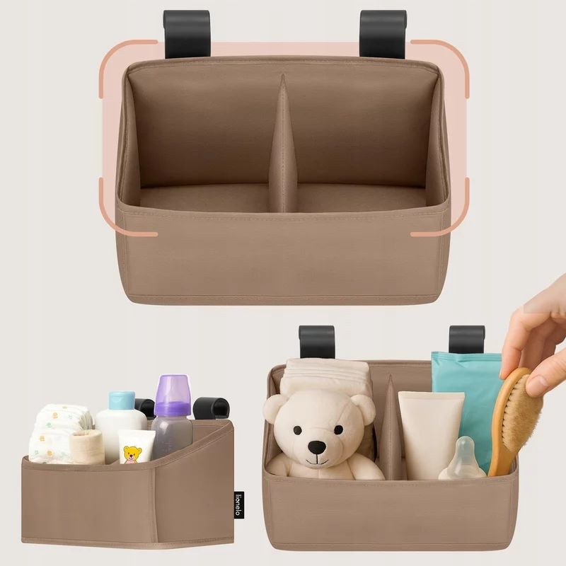 Organizator multifunctional, Lionelo, Sidepocket S, 26x12x15 cm, 2 compartimente, Universal, Constructie ranforsata, Bej