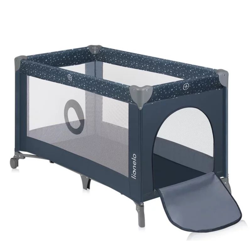 Patut pliant, Lionelo, Stefi, Cu un nivel, Cu intrare laterala cu fermoar, 2 roti, 120x60 cm, Conform cu standardul european de securitate EN 716, Albastru