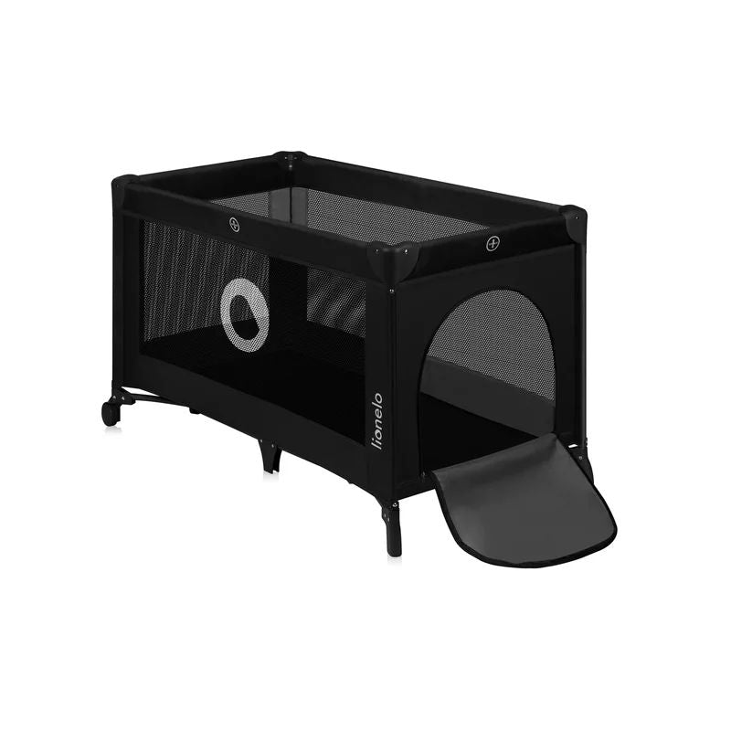 Patut pliant, Lionelo, Stefi, Cu un nivel, Cu intrare laterala cu fermoar, 2 roti, 120x60 cm, Conform cu standardul european de securitate EN 716, Negru