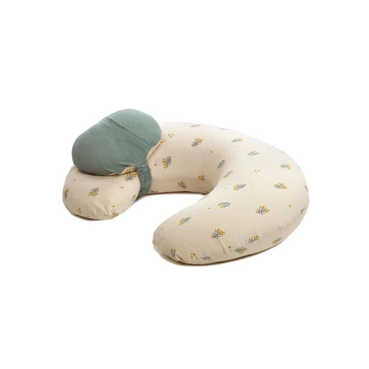Perna pentru alaptare, Jane, Ergonomica, Cu husa detasabila si lavabila si pernuta suplimentara, Umpluta cu bilute din poliester, Botanic