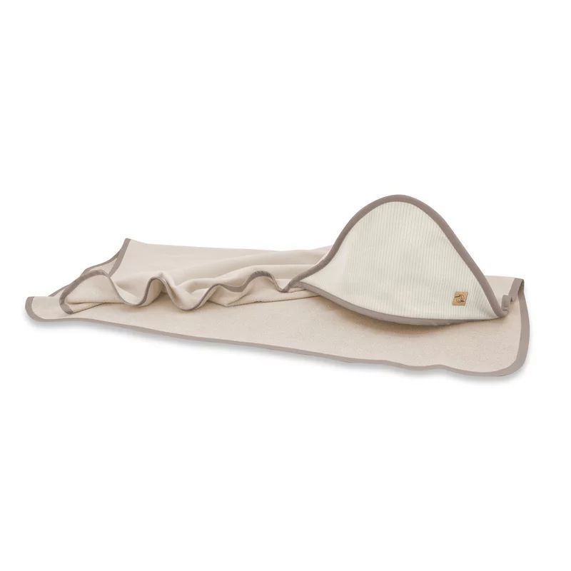 Prosop cu gluga, Qmini, Mare, Dimensiune 100x100 cm, Din bambus si bumbac interlock, Din materiale certificate Oeko Tex Standard 100, Beige