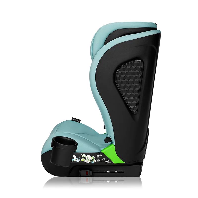 Scaun auto i-Size, Lionelo, Neal, Spatar reglabil in 4 pozitii, Tetiera in 10 pozitii, Suport sticla inclus, 15-36 Kg, 100-150 cm, Cu Isofix, Conform ECE R129, Verde Turquoise