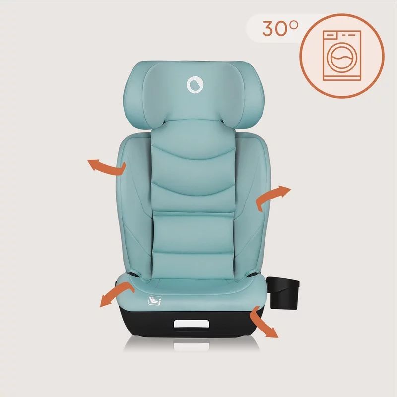 Scaun auto i-Size, Lionelo, Neal, Spatar reglabil in 4 pozitii, Tetiera in 10 pozitii, Suport sticla inclus, 15-36 Kg, 100-150 cm, Cu Isofix, Conform ECE R129, Verde Turquoise