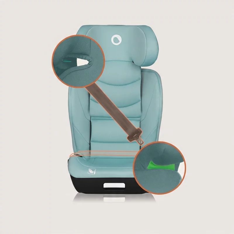 Scaun auto i-Size, Lionelo, Neal, Spatar reglabil in 4 pozitii, Tetiera in 10 pozitii, Suport sticla inclus, 15-36 Kg, 100-150 cm, Cu Isofix, Conform ECE R129, Verde Turquoise
