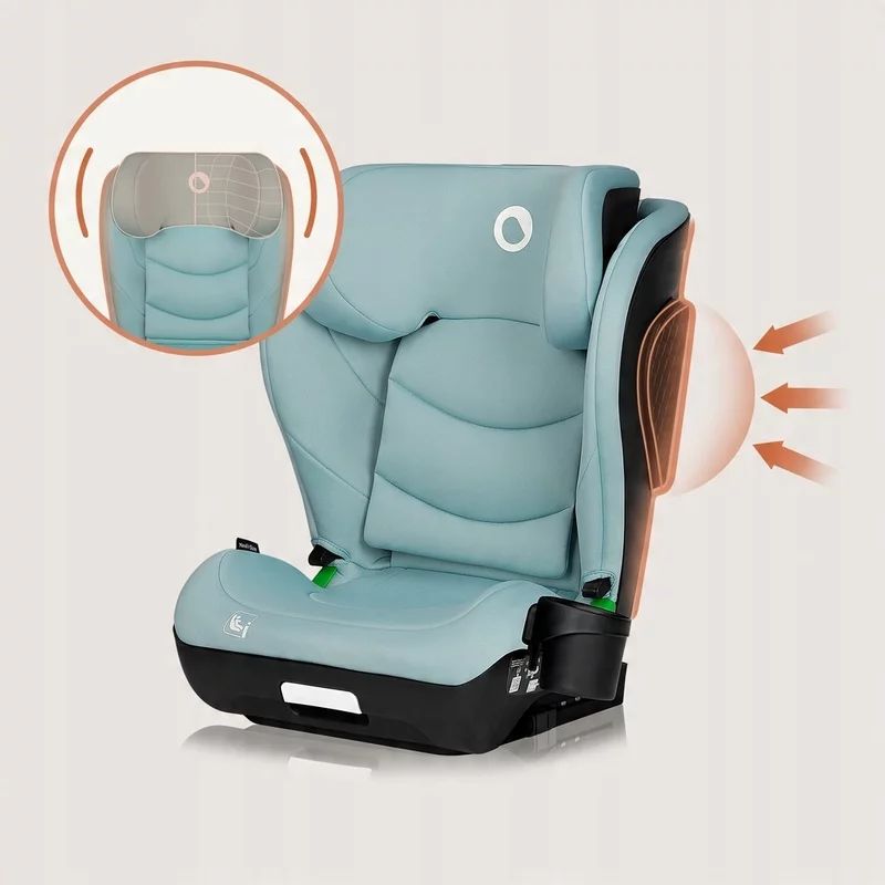 Scaun auto i-Size, Lionelo, Neal, Spatar reglabil in 4 pozitii, Tetiera in 10 pozitii, Suport sticla inclus, 15-36 Kg, 100-150 cm, Cu Isofix, Conform ECE R129, Verde Turquoise