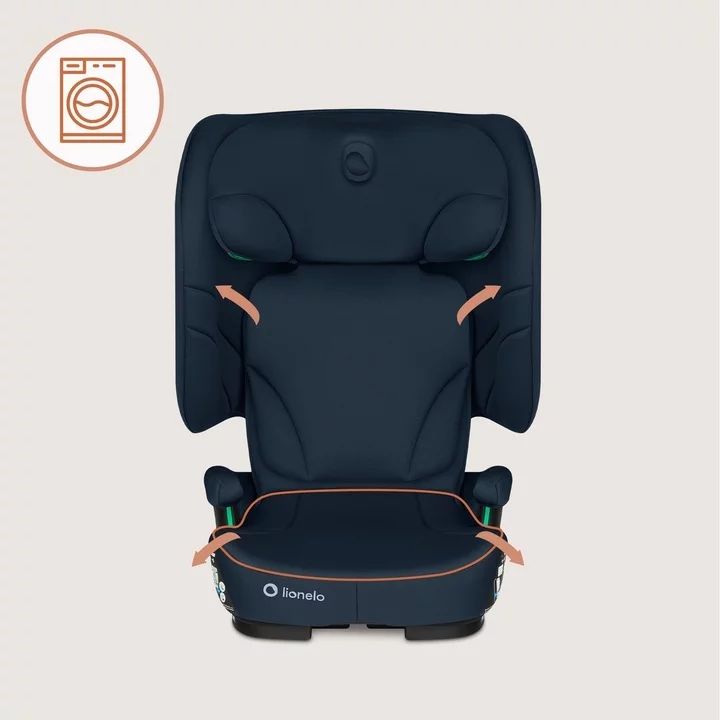 Scaun auto pliabil, Lionelo, Orin, i-Size, 100-150 cm, Tetiera reglabila in 14 pozitii, Spatar in 4 pozitii, Isofix+Top Tether, Sezut ergonomic, Husa transport, Suport sticla, Albastru