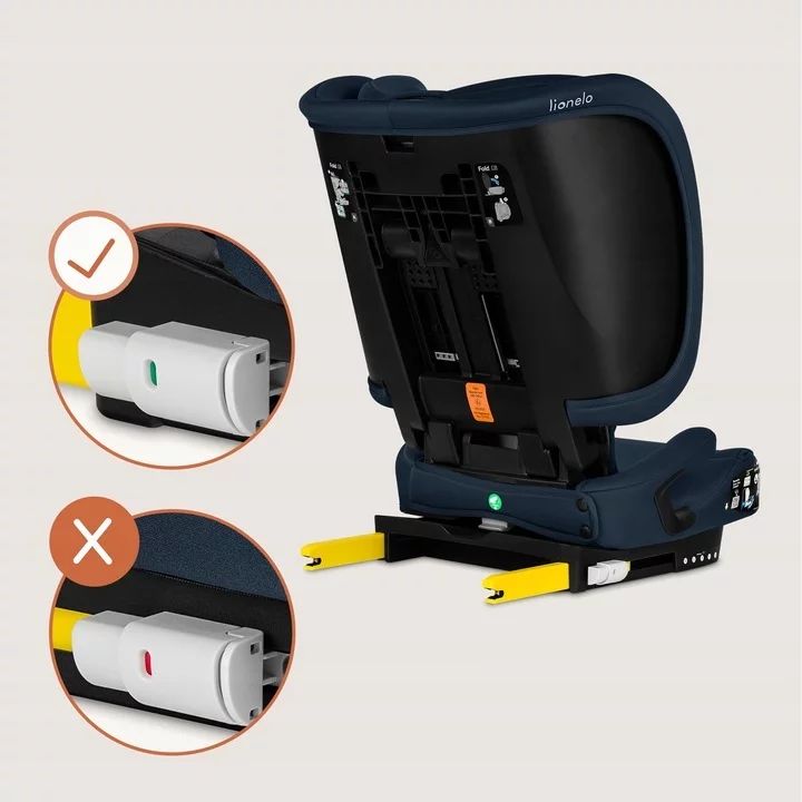 Scaun auto pliabil, Lionelo, Orin, i-Size, 100-150 cm, Tetiera reglabila in 14 pozitii, Spatar in 4 pozitii, Isofix+Top Tether, Sezut ergonomic, Husa transport, Suport sticla, Albastru