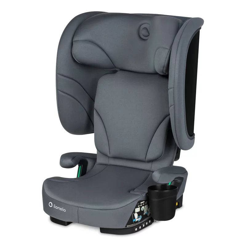 Scaun auto pliabil, Lionelo, Orin, i-Size, 100-150 cm, Tetiera reglabila in 14 pozitii, Spatar in 4 pozitii, Isofix+Top Tether, Sezut ergonomic, Husa transport, Suport sticla, Gri Grafit