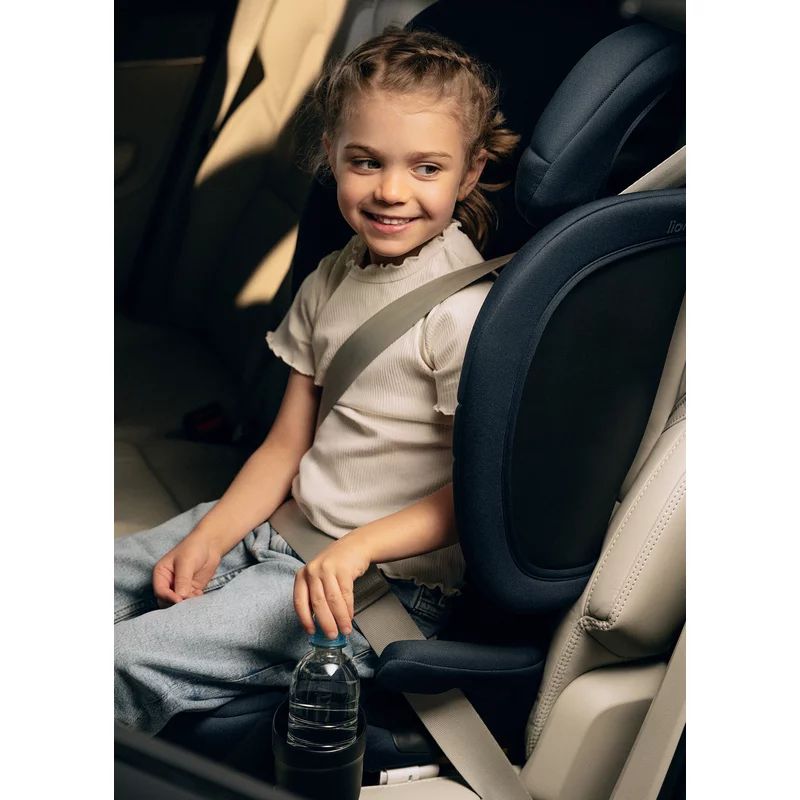 Scaun auto pliabil, Lionelo, Orin, i-Size, 100-150 cm, Tetiera reglabila in 14 pozitii, Spatar in 4 pozitii, Isofix+Top Tether, Sezut ergonomic, Husa transport, Suport sticla, Gri Grafit