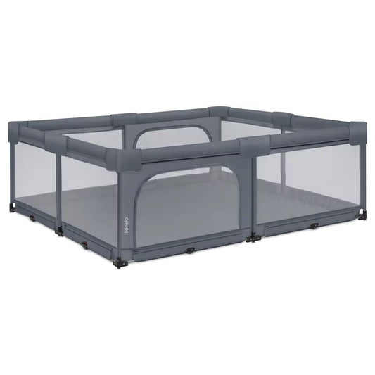 Tarc de joaca copii, Lionelo, Florence Easy Fold XL, 180 x 200 x 68 cm, Pliere, depliere automata, Include geanta de transport, Din plasa, Cu doua intrari laterale, 0-48 luni, Conform cu EN12227, Grey Stone