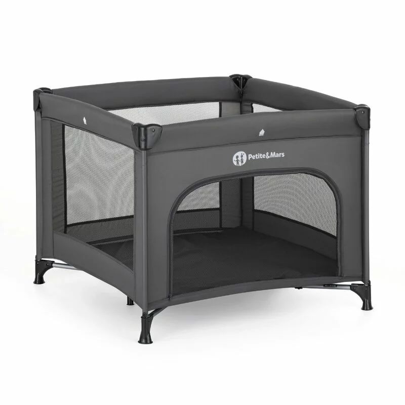 Tarc pliant, Petite&Mars, Nook, 90 x 90 cm, Pliere compacta, Include geanta de transport, Intrare laterala, Pereti din plasa, Structura stabila, Pana la 15 kg, 0 luni+, Gri