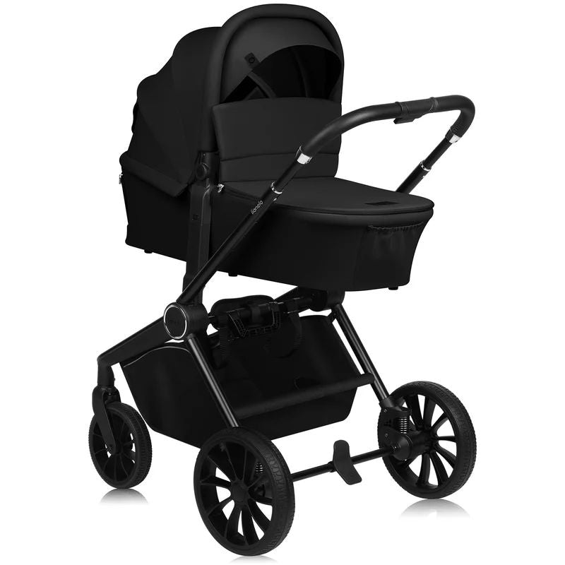 Carucior 2 in 1, Lionelo, Mika Plus, Cadru din aluminiu, Cu landou intarit si salteluta moale, Reversibil, Cu sistem de ventilatie 3D, Cu accesorii, Pana la 22 kg, Conform cu EN1888-1 EN1888-2, EN1466, Negru