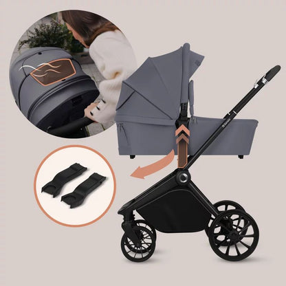 Carucior 2 in 1, Lionelo, Mika Plus, Cadru din aluminiu, Cu landou intarit si salteluta moale, Reversibil, Cu sistem de ventilatie 3D, Cu accesorii, Pana la 22 kg, Conform cu EN1888-1 EN1888-2, EN1466, Gri