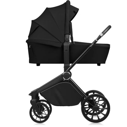 Carucior 2 in 1, Lionelo, Mika Plus, Cadru din aluminiu, Cu landou intarit si salteluta moale, Reversibil, Cu sistem de ventilatie 3D, Cu accesorii, Pana la 22 kg, Conform cu EN1888-1 EN1888-2, EN1466, Negru