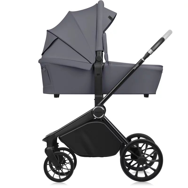 Carucior 2 in 1, Lionelo, Mika Plus, Cadru din aluminiu, Cu landou intarit si salteluta moale, Reversibil, Cu sistem de ventilatie 3D, Cu accesorii, Pana la 22 kg, Conform cu EN1888-1 EN1888-2, EN1466, Gri