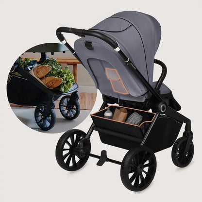 Carucior 2 in 1, Lionelo, Mika Plus, Cadru din aluminiu, Cu landou intarit si salteluta moale, Reversibil, Cu sistem de ventilatie 3D, Cu accesorii, Pana la 22 kg, Conform cu EN1888-1 EN1888-2, EN1466, Gri