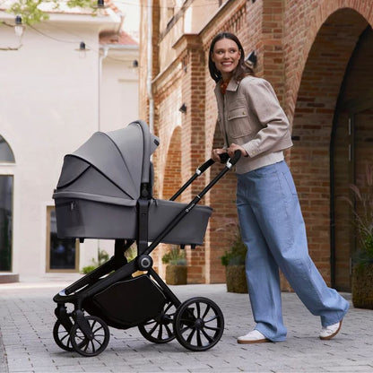 Carucior 2 in 1, Lionelo, Mika Plus, Cadru din aluminiu, Cu landou intarit si salteluta moale, Reversibil, Cu sistem de ventilatie 3D, Cu accesorii, Pana la 22 kg, Conform cu EN1888-1 EN1888-2, EN1466, Gri