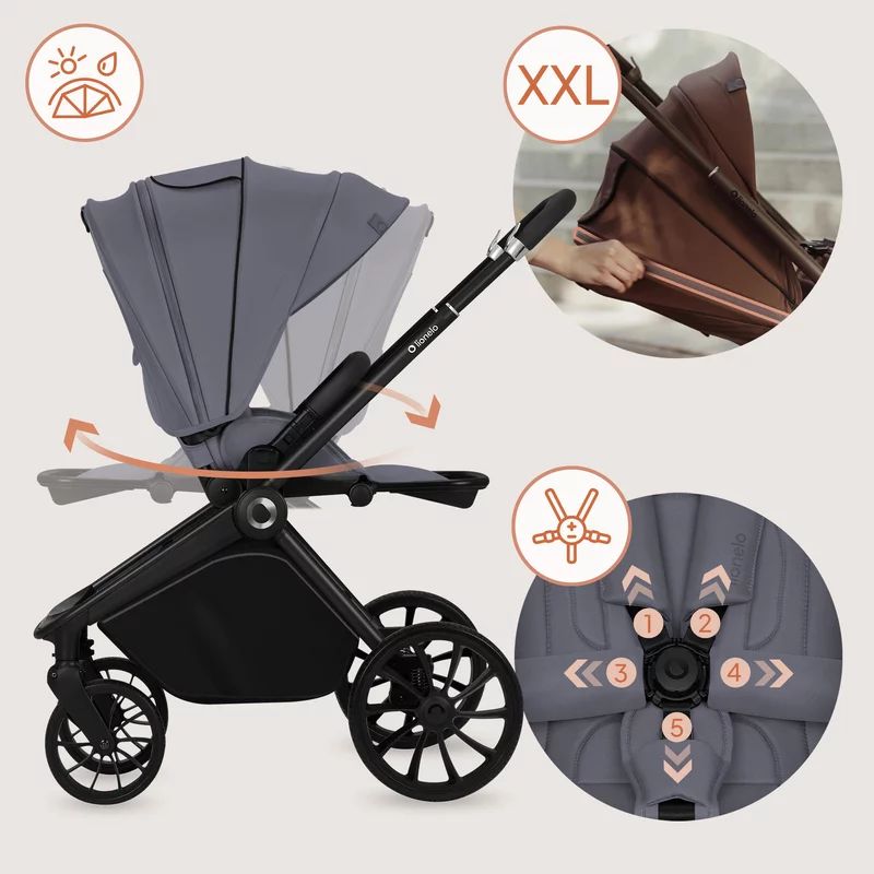 Carucior 2 in 1, Lionelo, Mika Plus, Cadru din aluminiu, Cu landou intarit si salteluta moale, Reversibil, Cu sistem de ventilatie 3D, Cu accesorii, Pana la 22 kg, Conform cu EN1888-1 EN1888-2, EN1466, Gri