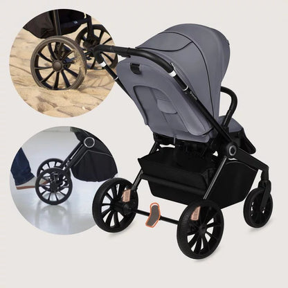 Carucior 2 in 1, Lionelo, Mika Plus, Cadru din aluminiu, Cu landou intarit si salteluta moale, Reversibil, Cu sistem de ventilatie 3D, Cu accesorii, Pana la 22 kg, Conform cu EN1888-1 EN1888-2, EN1466, Gri