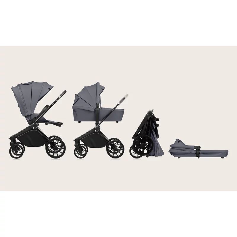 Carucior 2 in 1, Lionelo, Mika Plus, Cadru din aluminiu, Cu landou intarit si salteluta moale, Reversibil, Cu sistem de ventilatie 3D, Cu accesorii, Pana la 22 kg, Conform cu EN1888-1 EN1888-2, EN1466, Gri