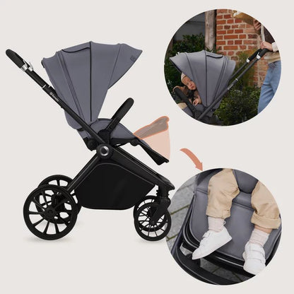 Carucior 2 in 1, Lionelo, Mika Plus, Cadru din aluminiu, Cu landou intarit si salteluta moale, Reversibil, Cu sistem de ventilatie 3D, Cu accesorii, Pana la 22 kg, Conform cu EN1888-1 EN1888-2, EN1466, Gri