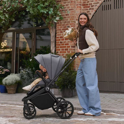 Carucior 2 in 1, Lionelo, Mika Plus, Cadru din aluminiu, Cu landou intarit si salteluta moale, Reversibil, Cu sistem de ventilatie 3D, Cu accesorii, Pana la 22 kg, Conform cu EN1888-1 EN1888-2, EN1466, Gri