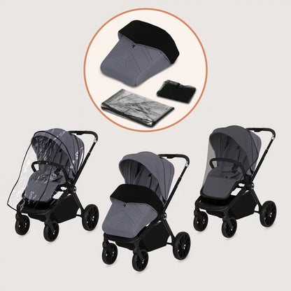 Carucior 2 in 1, Lionelo, Mika Plus, Cadru din aluminiu, Cu landou intarit si salteluta moale, Reversibil, Cu sistem de ventilatie 3D, Cu accesorii, Pana la 22 kg, Conform cu EN1888-1 EN1888-2, EN1466, Gri