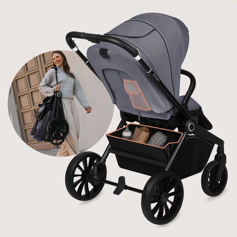 Carucior 2 in 1, Lionelo, Mika Plus, Cadru din aluminiu, Cu landou intarit si salteluta moale, Reversibil, Cu sistem de ventilatie 3D, Cu accesorii, Pana la 22 kg, Conform cu EN1888-1 EN1888-2, EN1466, Gri