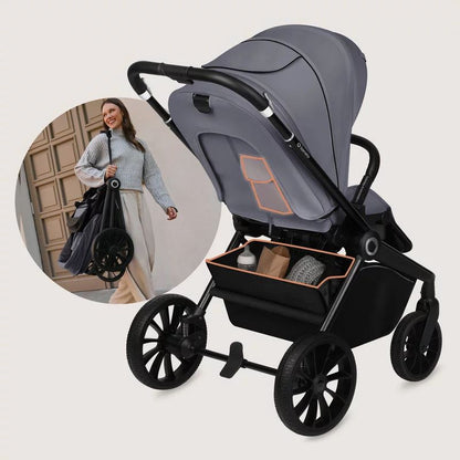 Carucior 2 in 1, Lionelo, Mika Plus, Cadru din aluminiu, Cu landou intarit si salteluta moale, Reversibil, Cu sistem de ventilatie 3D, Cu accesorii, Pana la 22 kg, Conform cu EN1888-1 EN1888-2, EN1466, Gri
