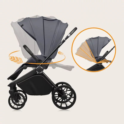 Carucior 2 in 1, Lionelo, Mika Plus, Cadru din aluminiu, Cu landou intarit si salteluta moale, Reversibil, Cu sistem de ventilatie 3D, Cu accesorii, Pana la 22 kg, Conform cu EN1888-1 EN1888-2, EN1466, Gri