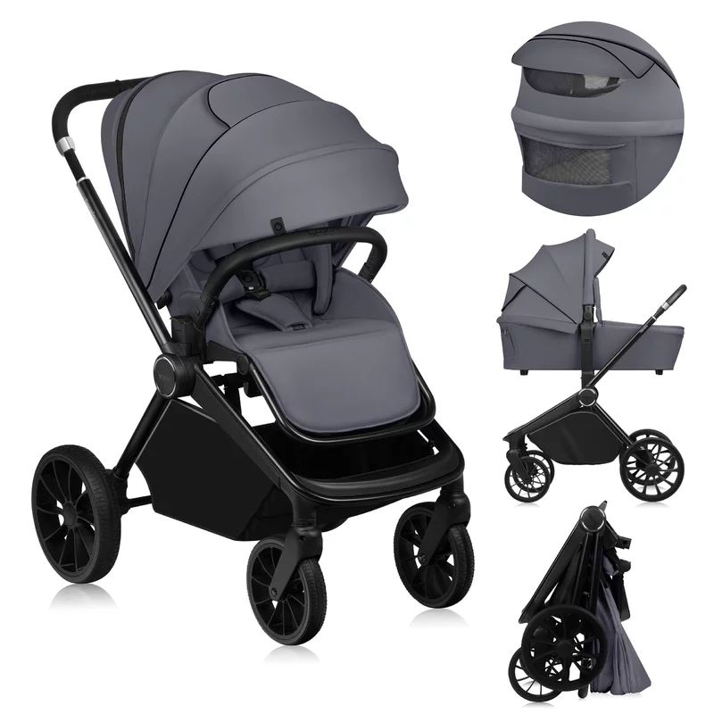 Carucior 2 in 1, Lionelo, Mika Plus, Cadru din aluminiu, Cu landou intarit si salteluta moale, Reversibil, Cu sistem de ventilatie 3D, Cu accesorii, Pana la 22 kg, Conform cu EN1888-1 EN1888-2, EN1466, Gri