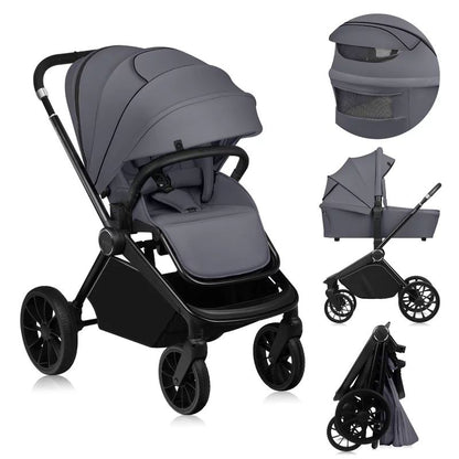 Carucior 2 in 1, Lionelo, Mika Plus, Cadru din aluminiu, Cu landou intarit si salteluta moale, Reversibil, Cu sistem de ventilatie 3D, Cu accesorii, Pana la 22 kg, Conform cu EN1888-1 EN1888-2, EN1466, Gri