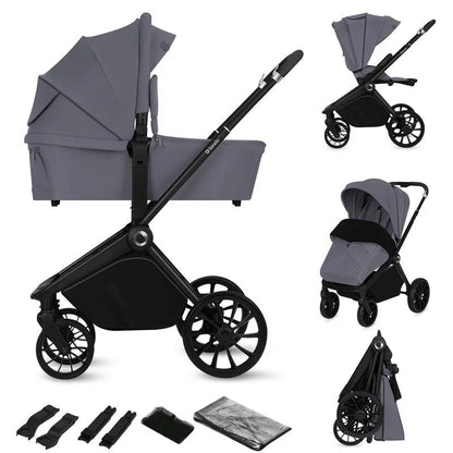 Carucior 2 in 1, Lionelo, Mika Plus, Cadru din aluminiu, Cu landou intarit si salteluta moale, Reversibil, Cu sistem de ventilatie 3D, Cu accesorii, Pana la 22 kg, Conform cu EN1888-1 EN1888-2, EN1466, Gri