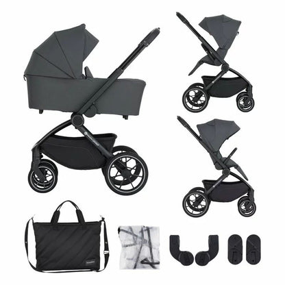 Carucior 2 in 1, Petite&Mars, Scout, Cu landou pliabil, Reversibil, Spatar si suport de picioare reglabile in 3 pozitii, Maner ajustabil, Cu accesorii, Pana la 22 kg, 0 luni+, Gri
