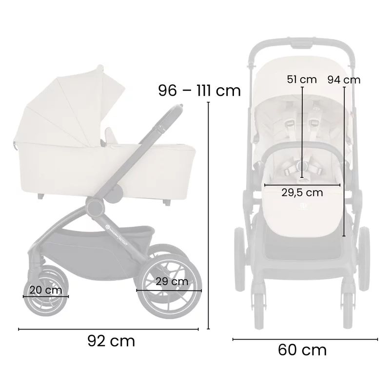 Carucior 2 in 1, Petite&Mars, Scout, Cu landou pliabil, Reversibil, Spatar si suport de picioare reglabile in 3 pozitii, Maner ajustabil, Cu accesorii, Pana la 22 kg, 0 luni+, Gri