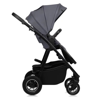 Carucior 3 in 1, Lionelo, Amber Plus, Cadru aluminiu, Cu landou intarit si salteluta moale, Cu scoica auto testata ADAC, Reversibil, Maner ajustabil, Cu accesorii, Cu ventilatie panoramica 3D, Pana la 22 kg, EN1888-1, EN1888-2, EN1466, ECE R129, Gri